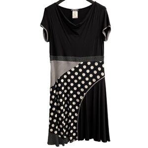 Simon Chang Dress Womens 14 Black Jersey Knit Mixed Artsy Print Sheath‎ Office